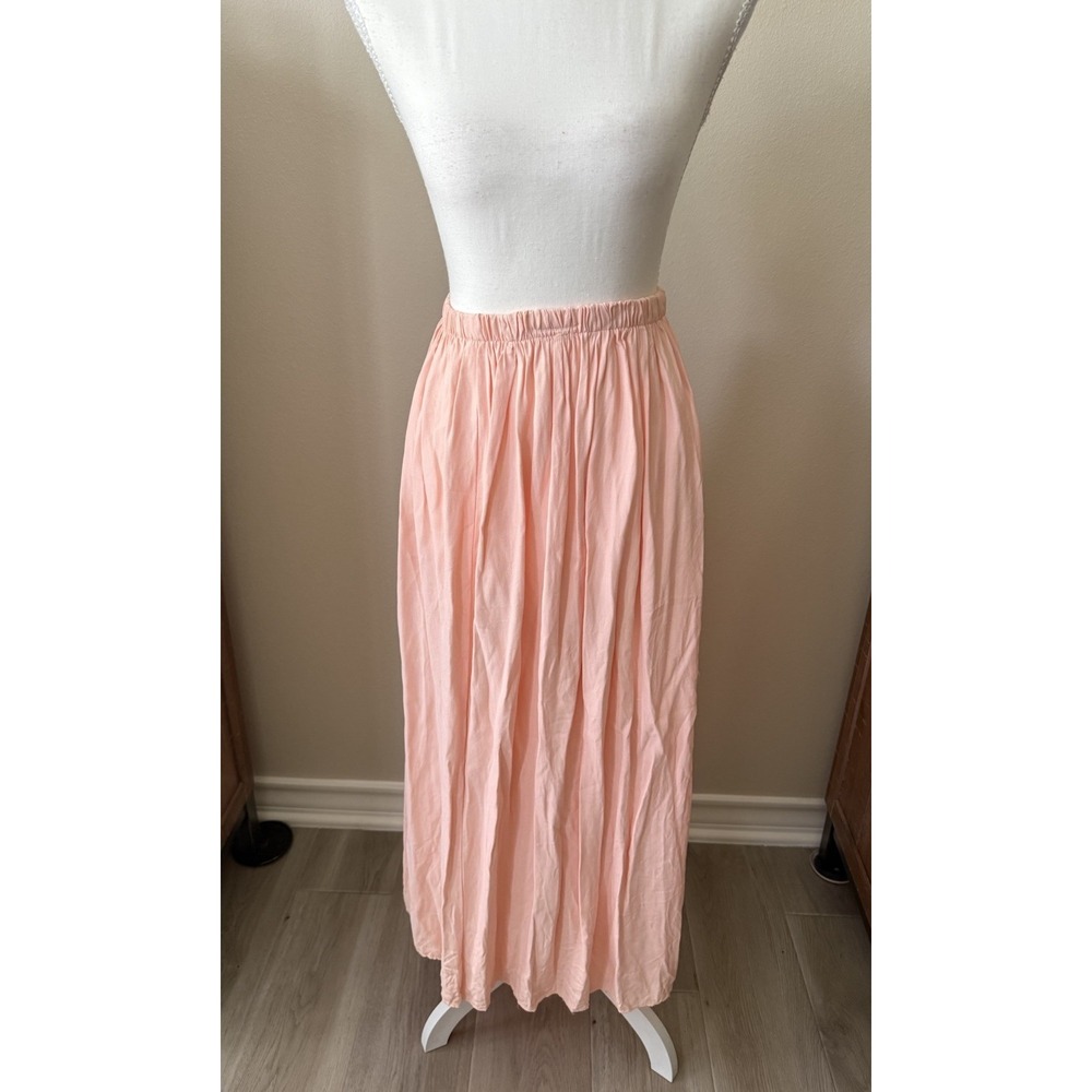 Vintage Peach Maxi Skirt Elastic Waist Cottagecore Balletcore L 80s/90s